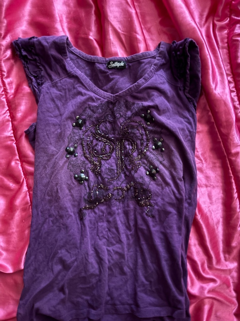 South pole Purple Beaded Embellished Tee